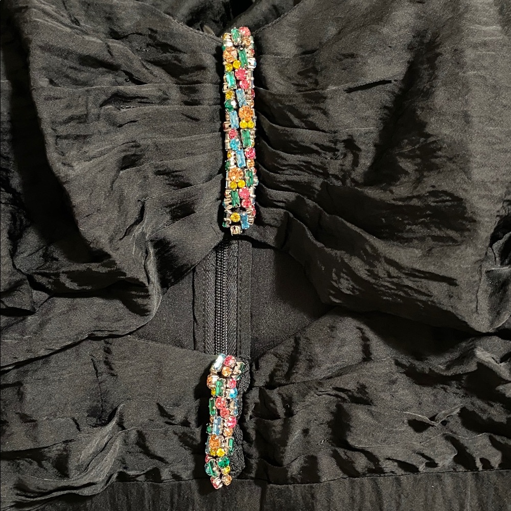 NWT Sandro Dress Falbala Noir Embellished Rhinestone Size US 4 - 6 / 38 - Picture 12 of 13